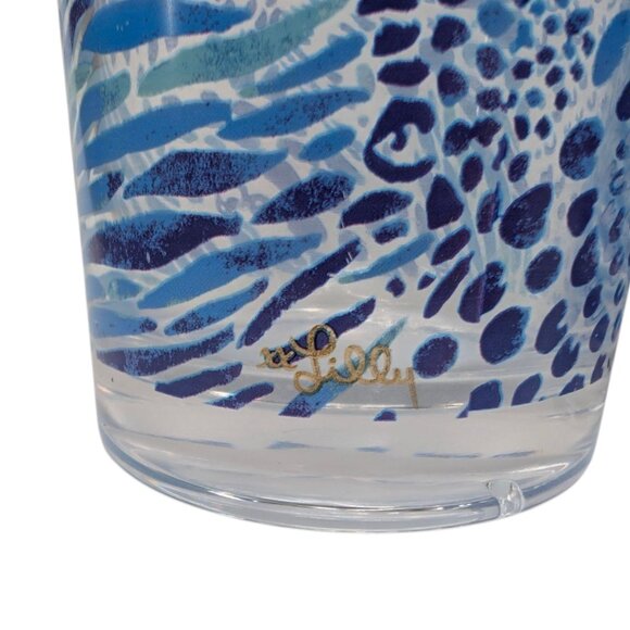 Lilly Pulitzer Drinking Cups LOT OF 2 Blue Plastic Iced Tea Glasses Gold Trim - Picture 7 of 10